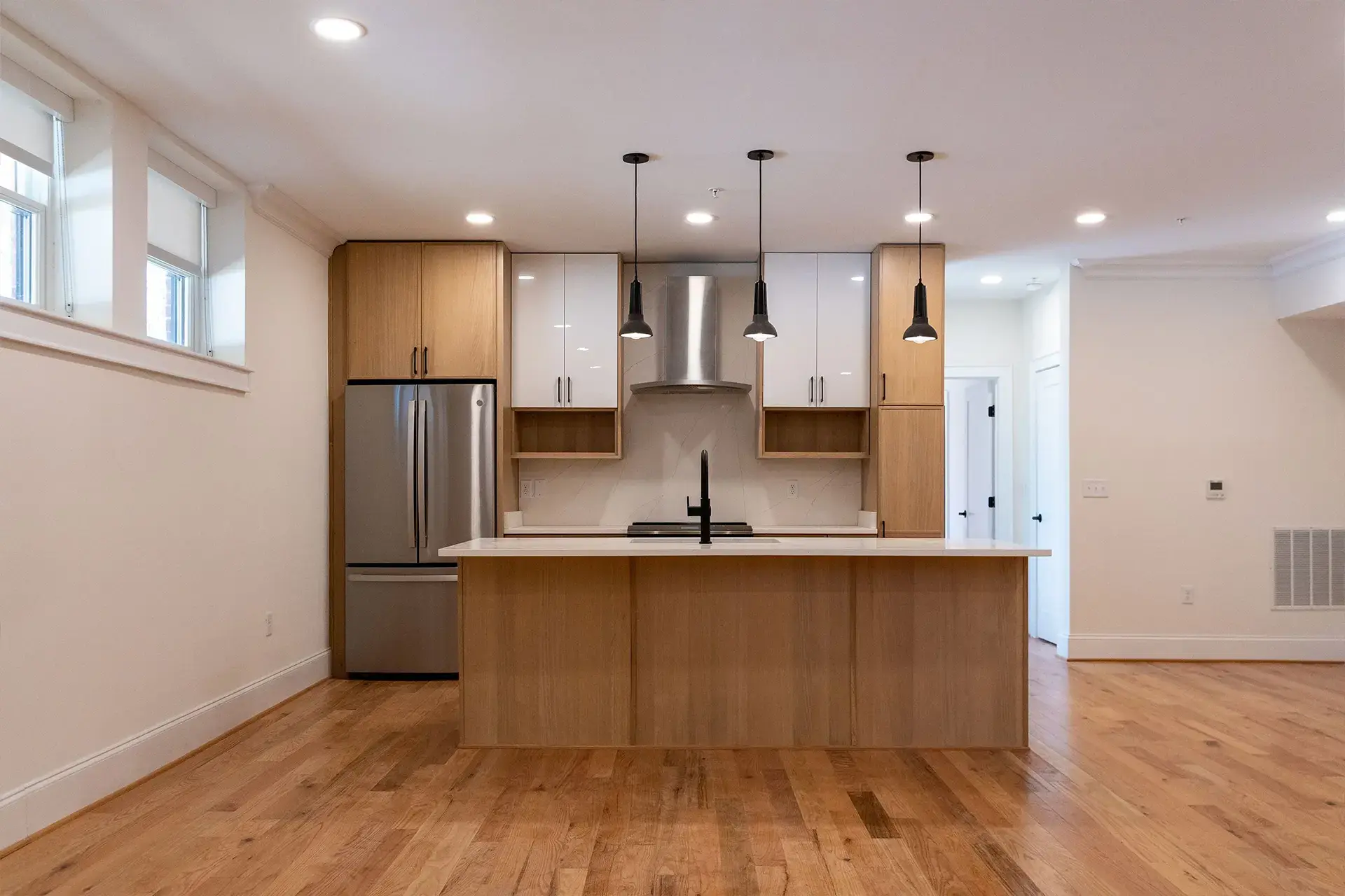 The Abby modern kitchen with pendant lights