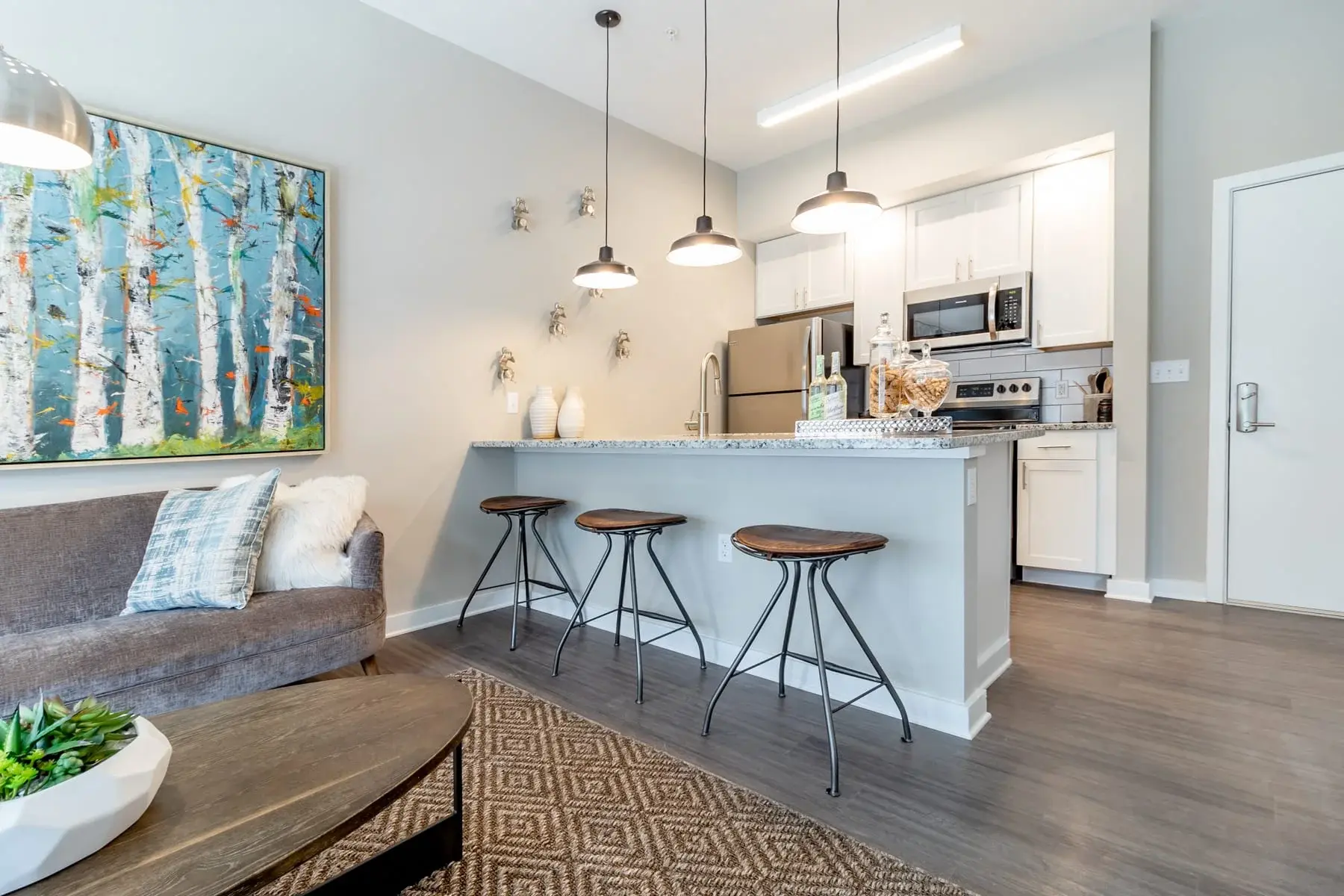 The Penny at Jackson Ward modern kitchen with pendant lighting