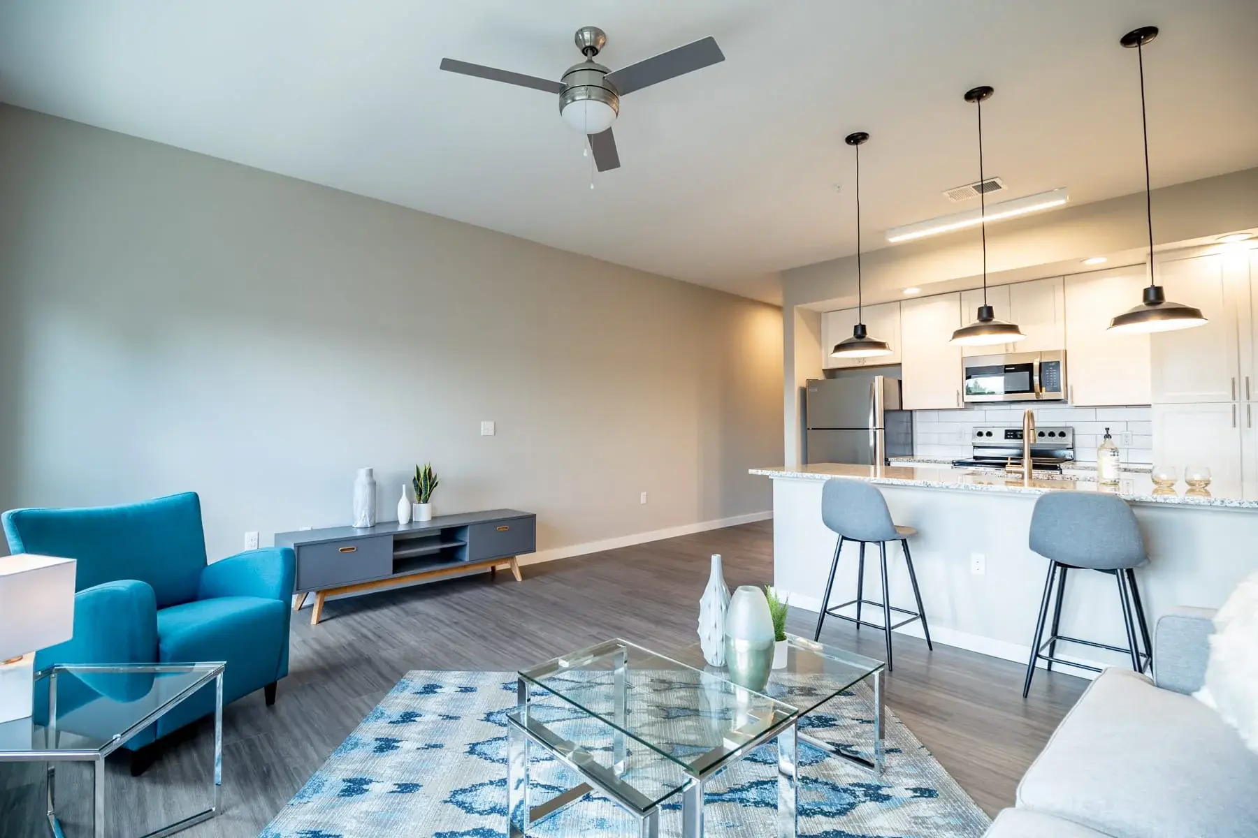 The Penny at Jackson Ward wide angle view of modern living space