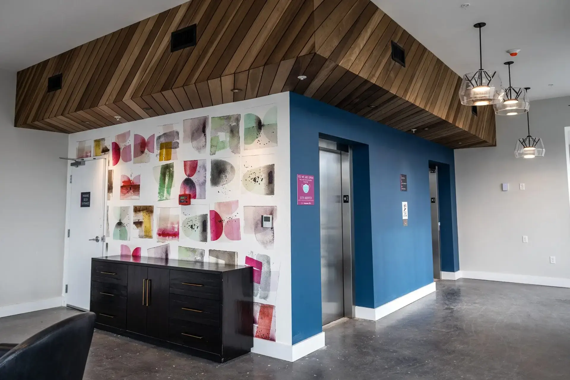 Elevators in the lobby at The Summit