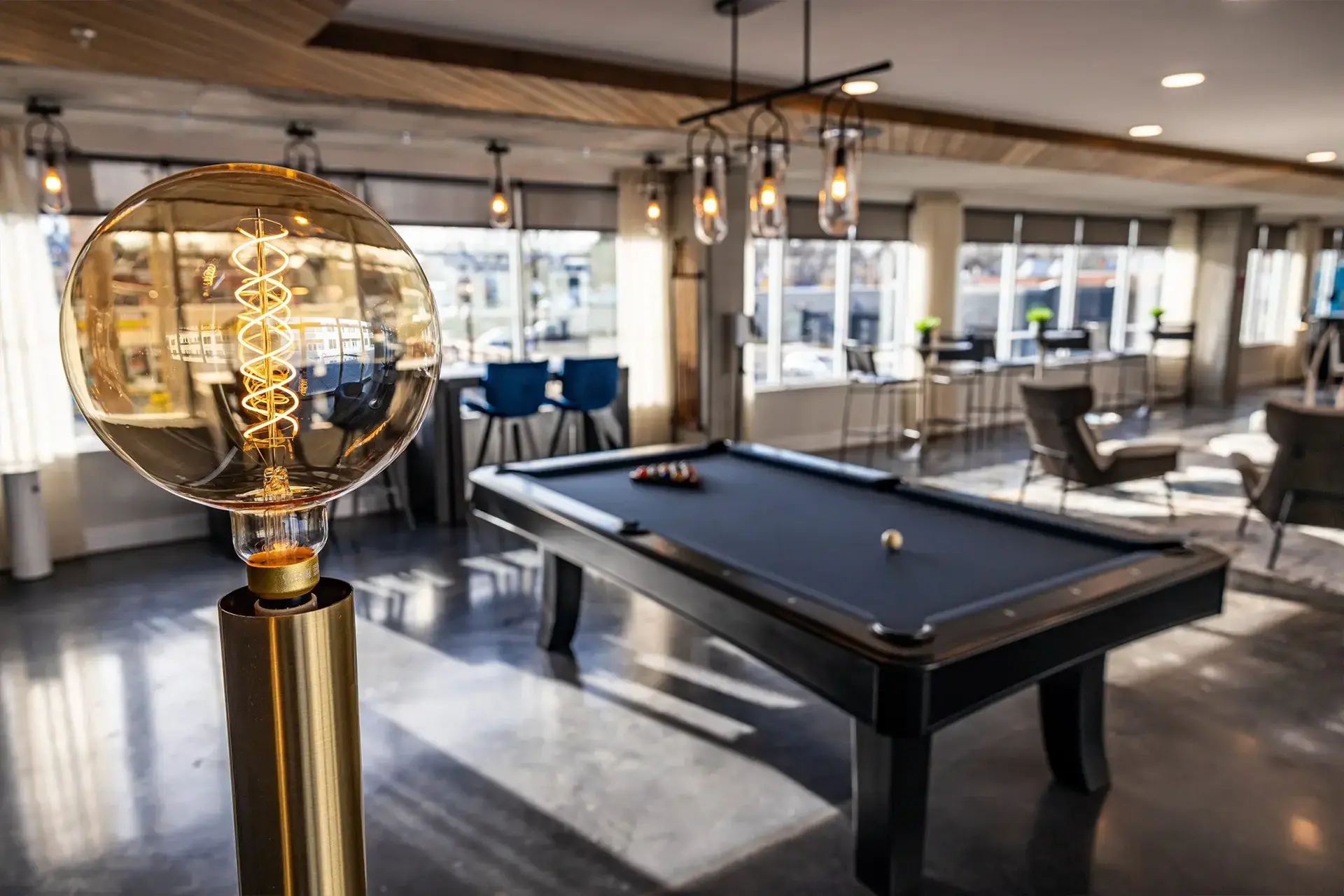 Pool table and community area at The Summit