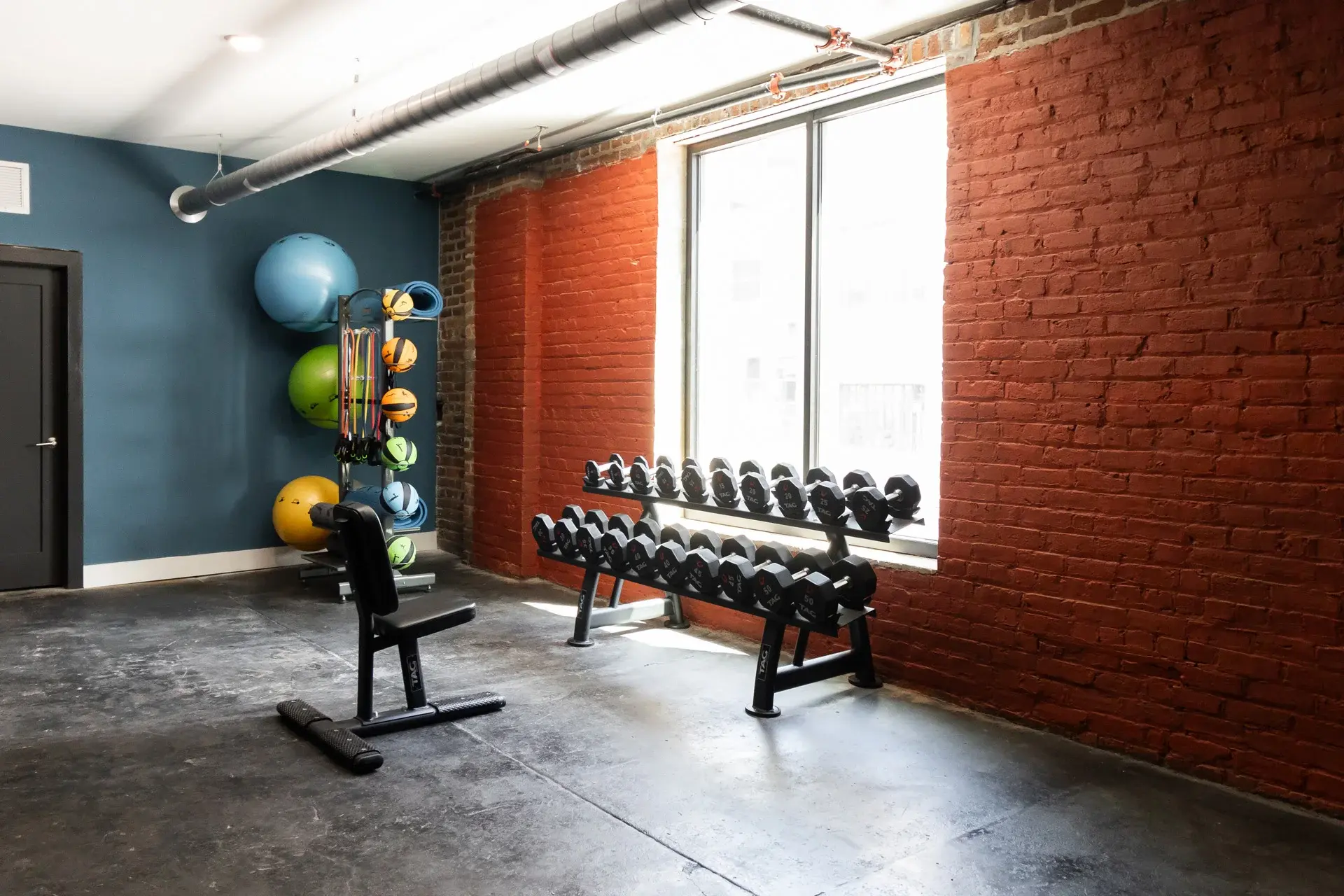 Free weights at The Watkins fitness center
